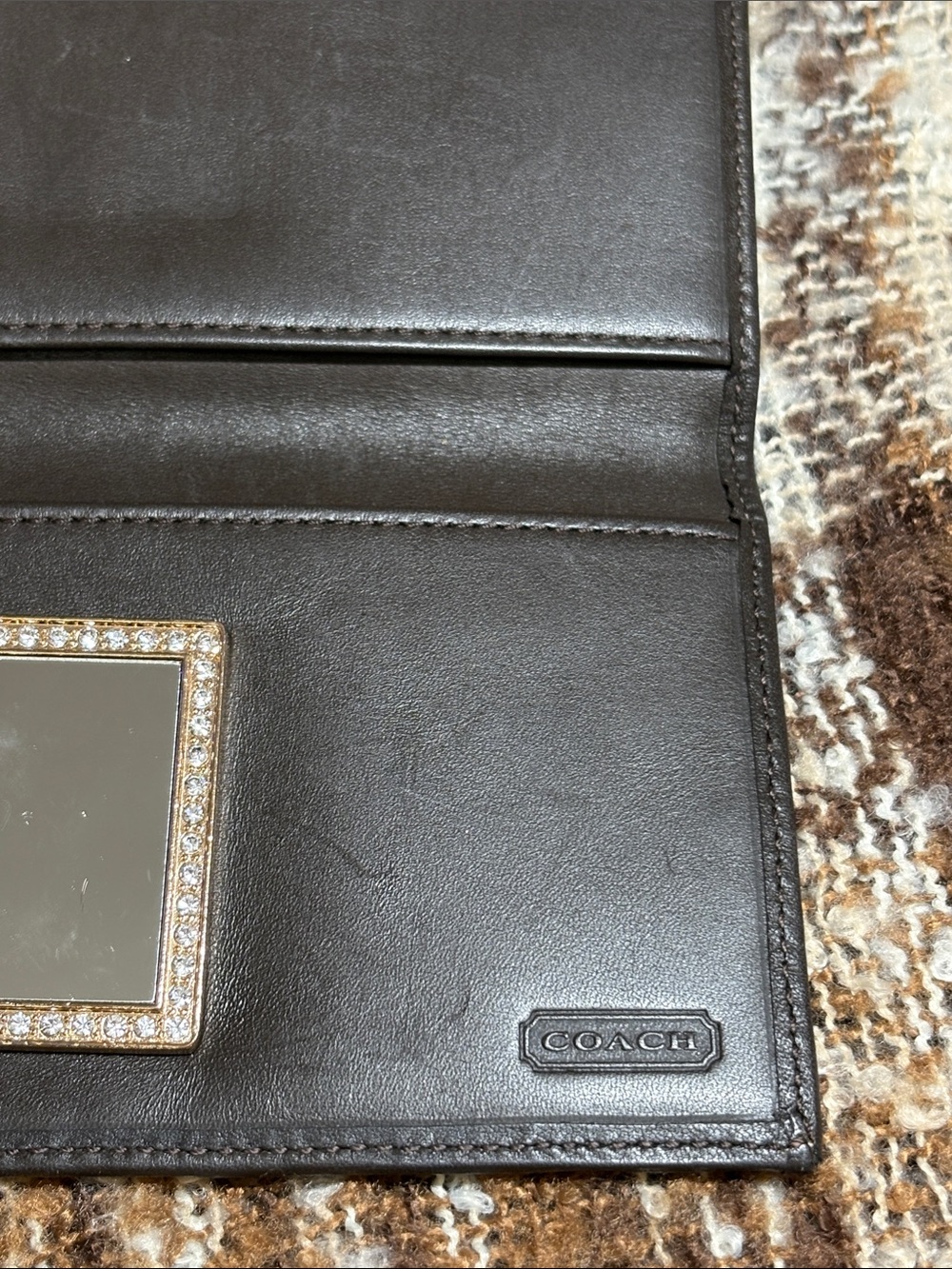 Coach Brown and Khaki Signature C Canvas Checkbook Wallet 6.75x3.75in - Picture 6 of 12